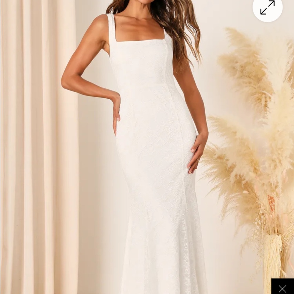 Eternal Happiness White Lace Square Neck Mermaid Maxi Dress